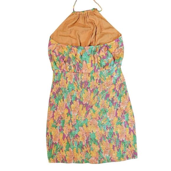 Lost + Wander Eternal Lights Mini Dress Womens Size Small Orange Floral Halter - Picture 2 of 9